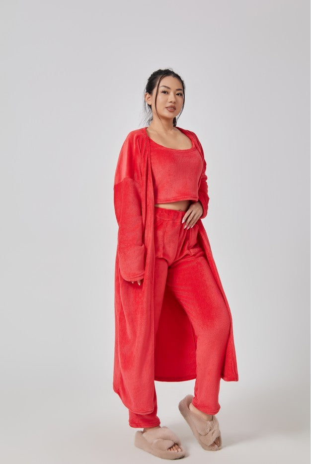 Cozy Pajama Set, 3 Piece Lounge Set, Cute Loungewear, Warm Suit Sets, Matching Set, Lounge Set, 3 Piece Pant Sets, Winter Dress