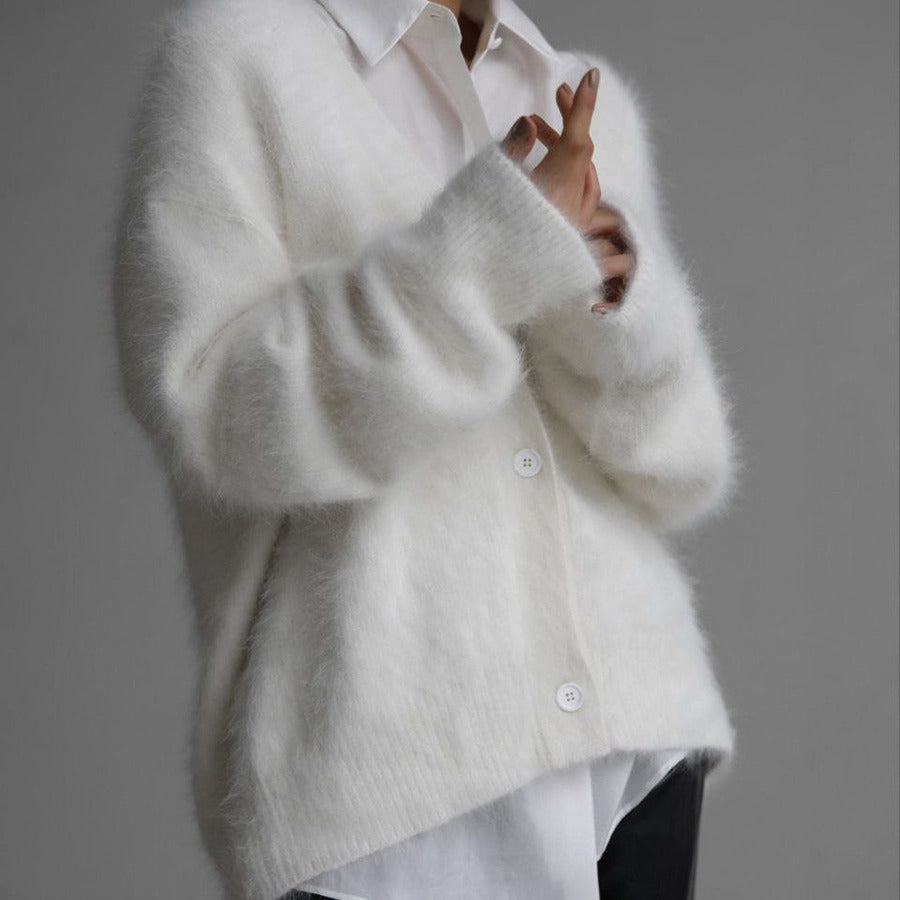Loose V-neck Button Cardigan Fall Winter Fashion Single Breasted Knitted Sweater Top