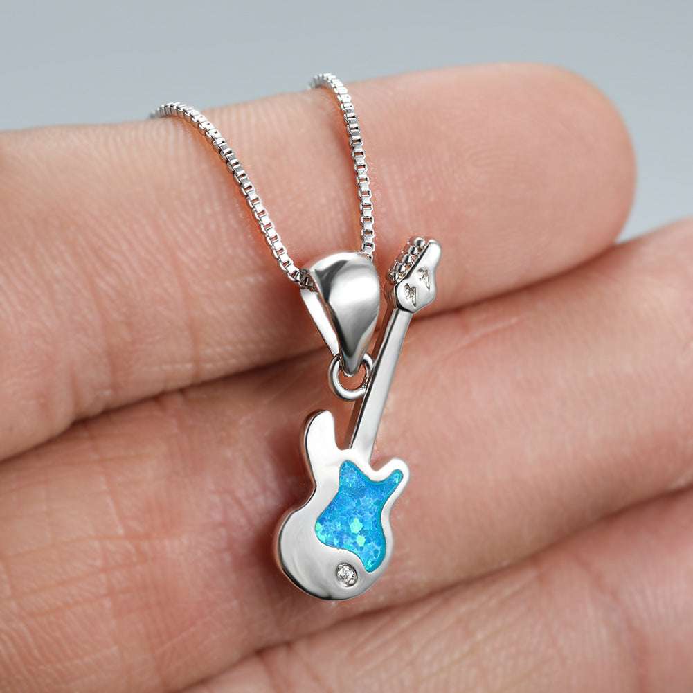 Aier Moxa New Blue Opal Guitar Necklace Unique Fashion Accessories