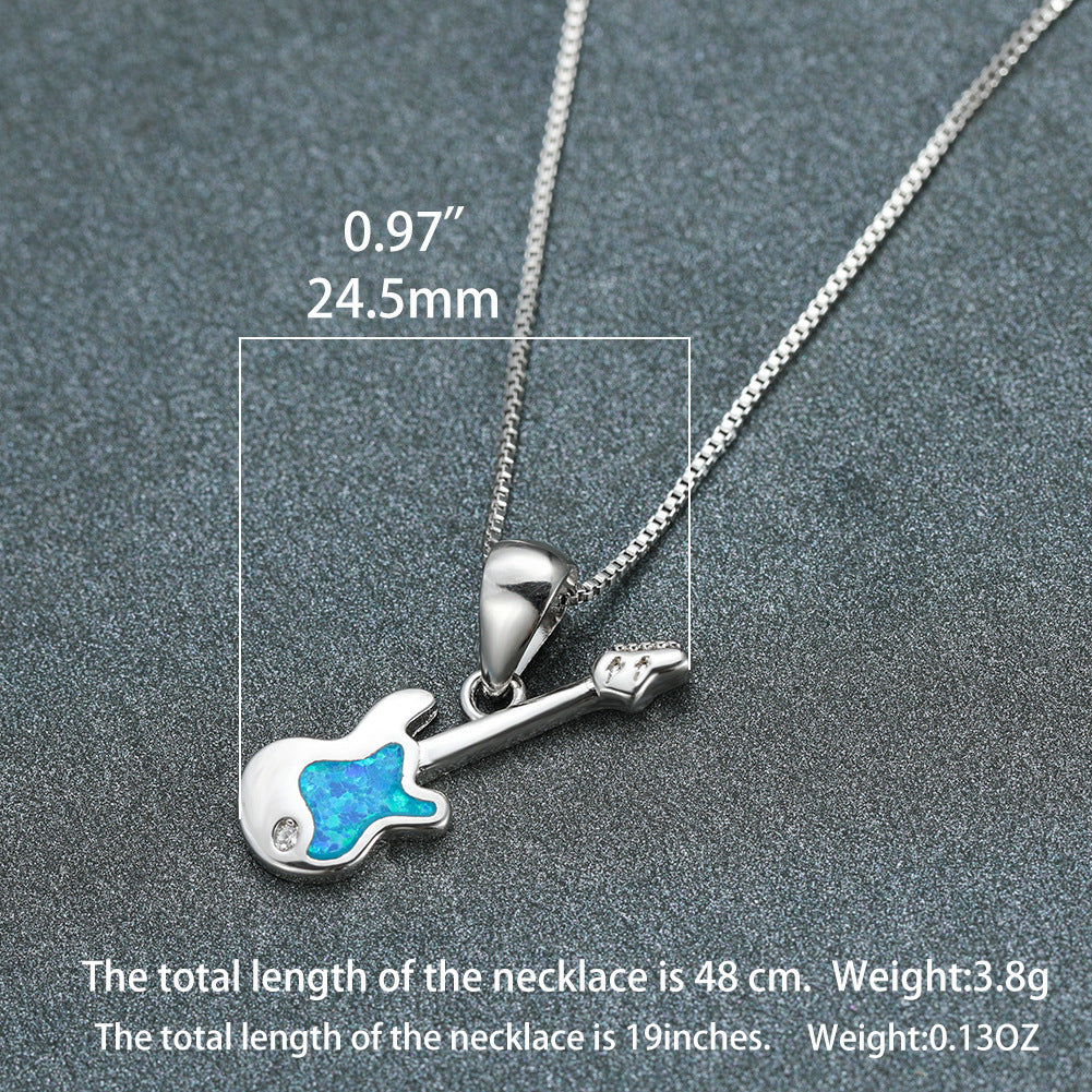 Aier Moxa New Blue Opal Guitar Necklace Unique Fashion Accessories