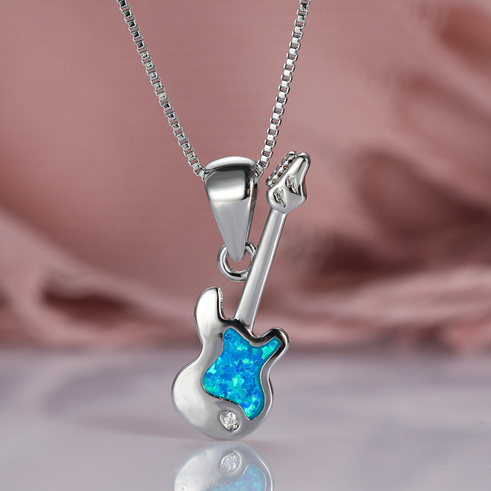 Aier Moxa New Blue Opal Guitar Necklace Unique Fashion Accessories