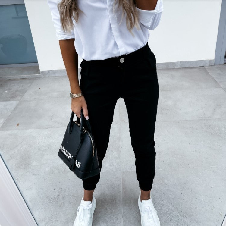 Autumn Pocket Slim Fashion Casual Cropped Trousers