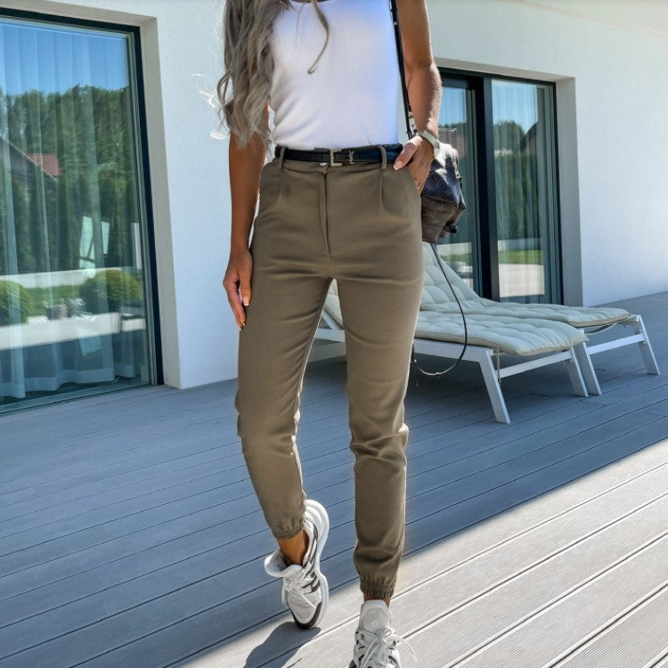 Autumn Pocket Slim Fashion Casual Cropped Trousers