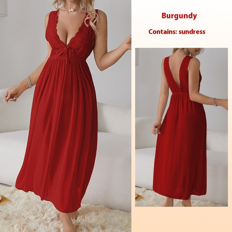 Sexy V-neck Lace Mesh Nightdress