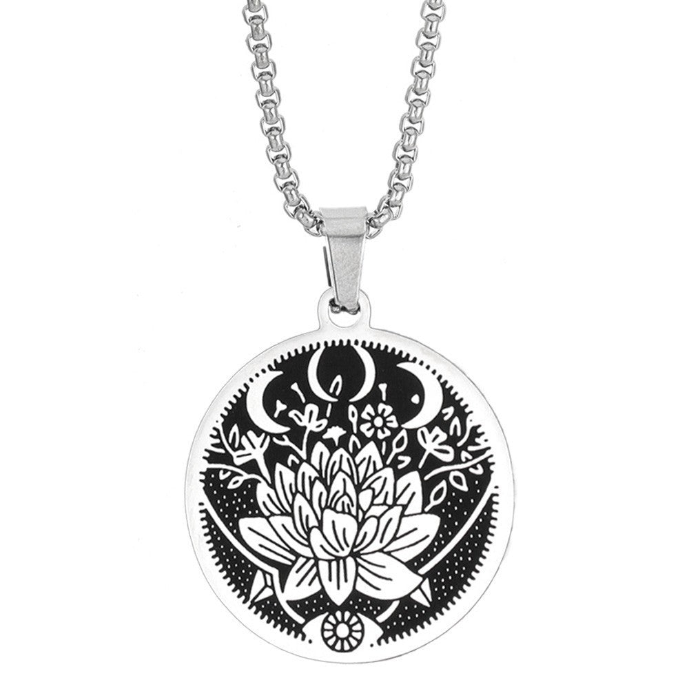 Stainless Steel Flower Moon Pattern Titanium Steel Pendant Necklace