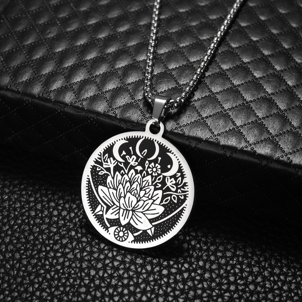 Stainless Steel Flower Moon Pattern Titanium Steel Pendant Necklace