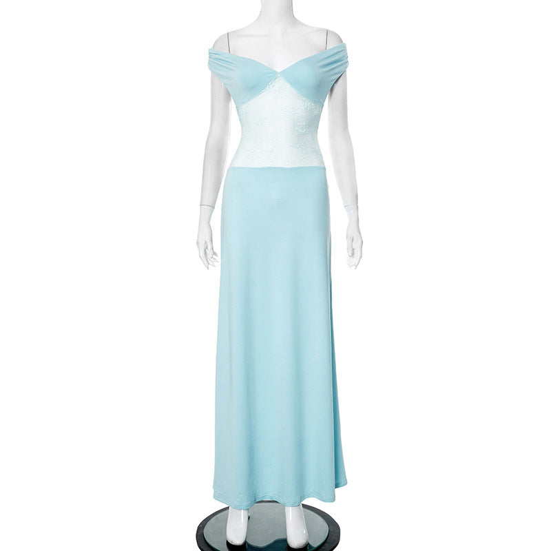 Solid Color Strapless Lace Stitching Sexy Dress