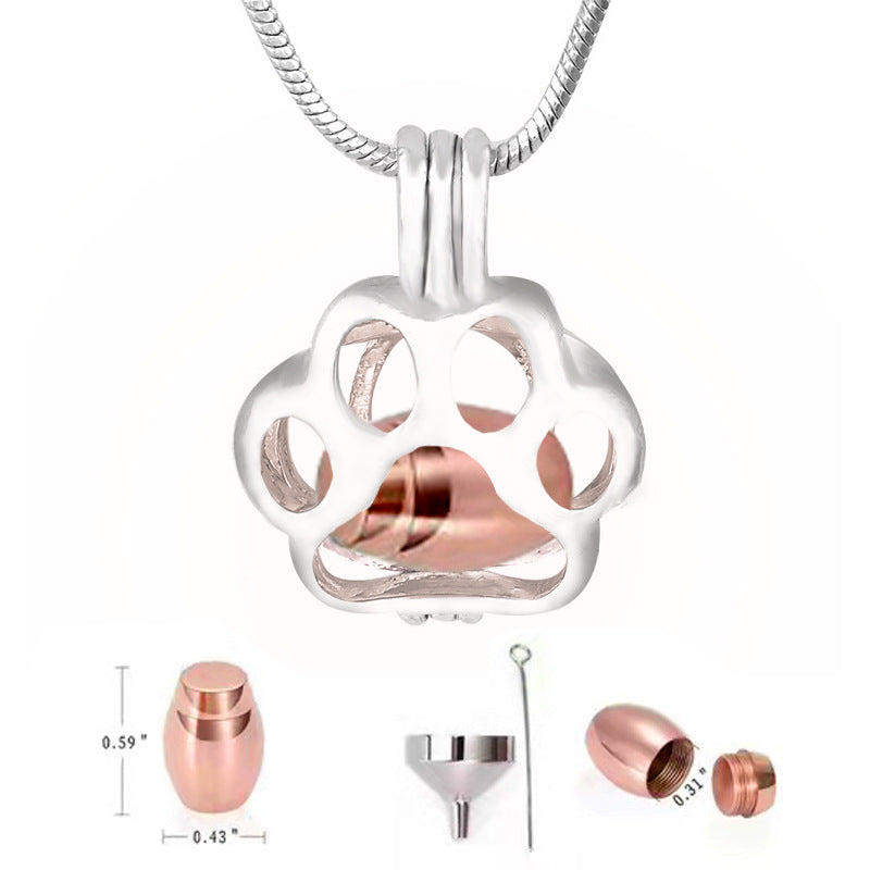 Titanium Steel Hollow Dog's Paw Shape Cinerary Casket Pendant Necklace