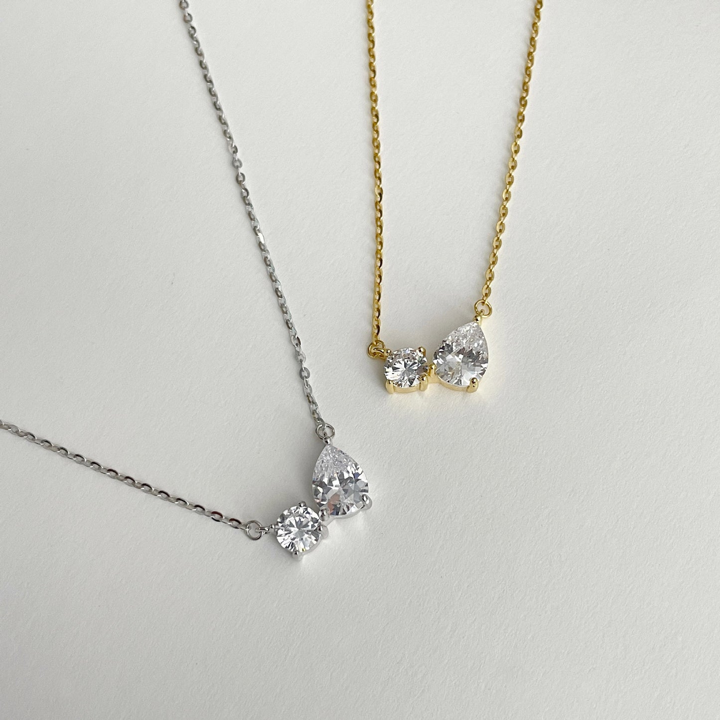 Women's S925 Sterling Silver Simple Water Drop Rhinestone Necklace