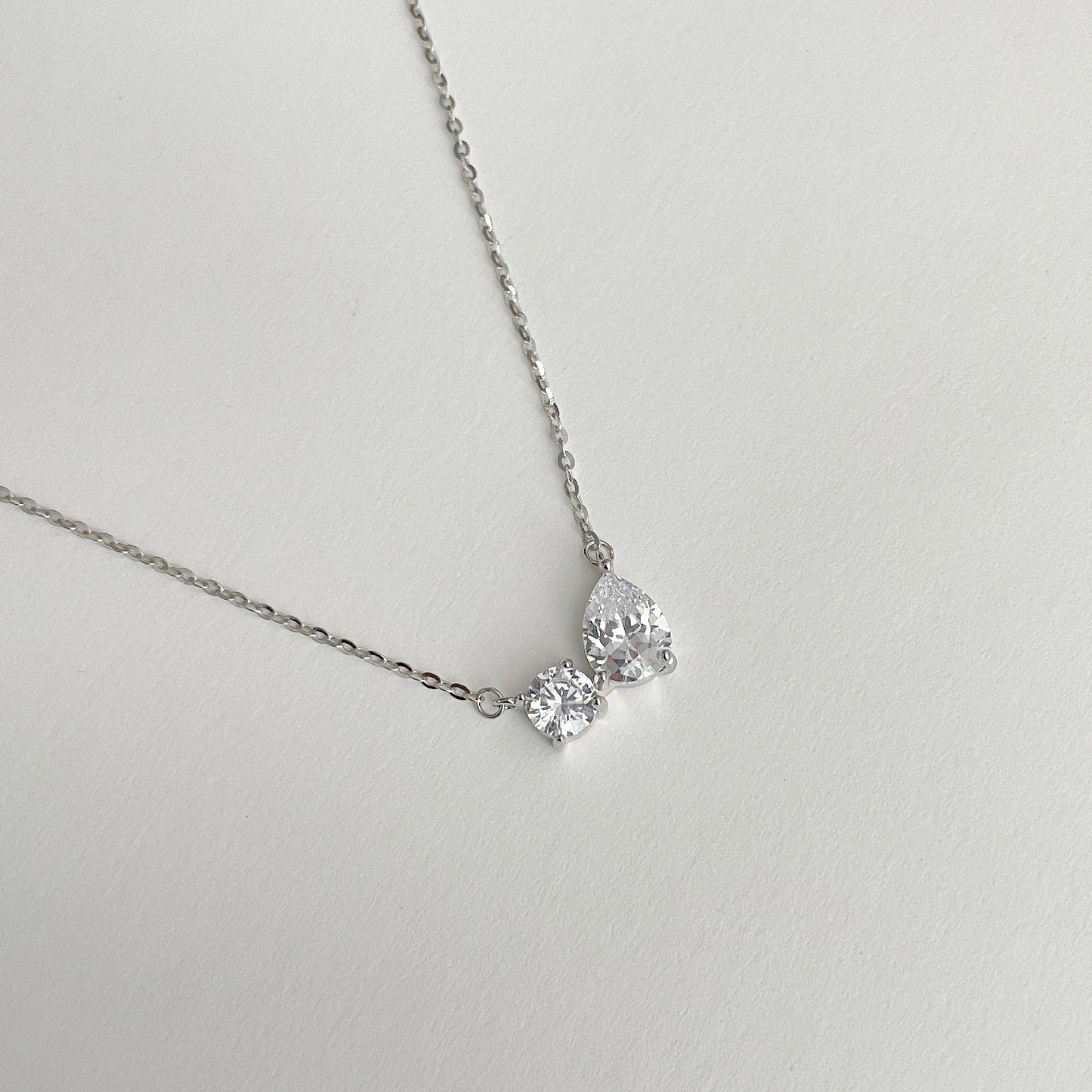 Women's S925 Sterling Silver Simple Water Drop Rhinestone Necklace