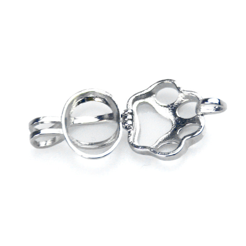Titanium Steel Hollow Dog's Paw Shape Cinerary Casket Pendant Necklace