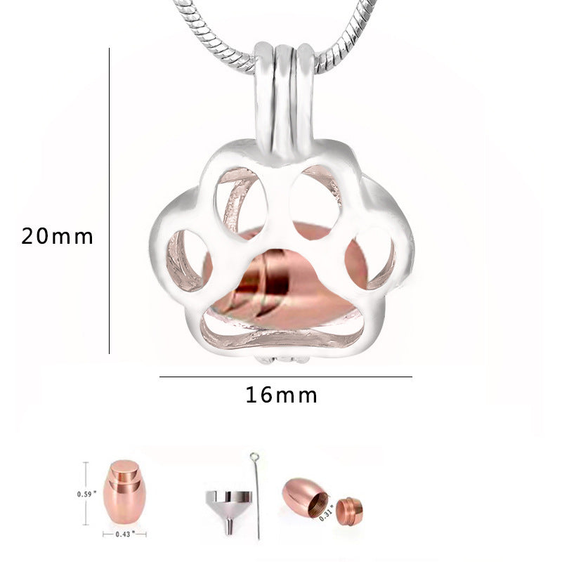 Titanium Steel Hollow Dog's Paw Shape Cinerary Casket Pendant Necklace