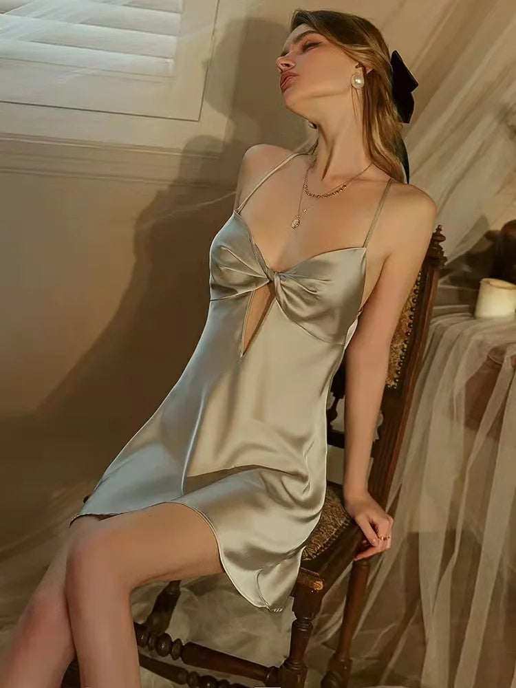 Herislim Sexy Sleepwear Women Solid Silk Nightgown Soft Satin Lingerie Night Dress Sleeveless Sleepwear Female Clothes