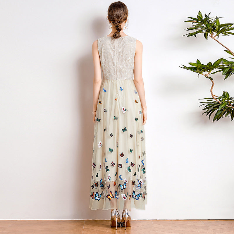 Lace Mesh Embroidered V-Neck Waist Dress