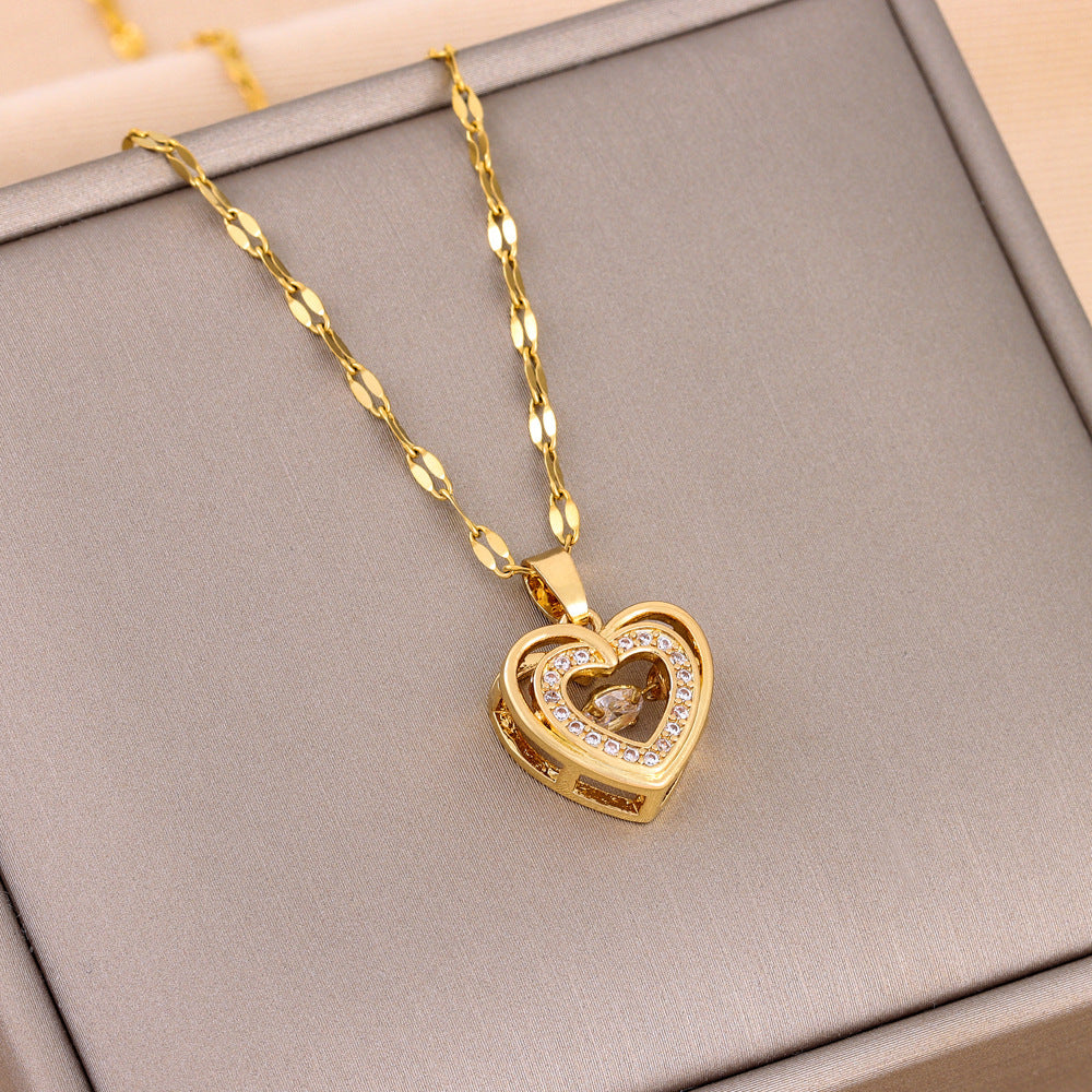 Double-Layer Love Necklace with Rhinestones – Titanium Steel Pendant