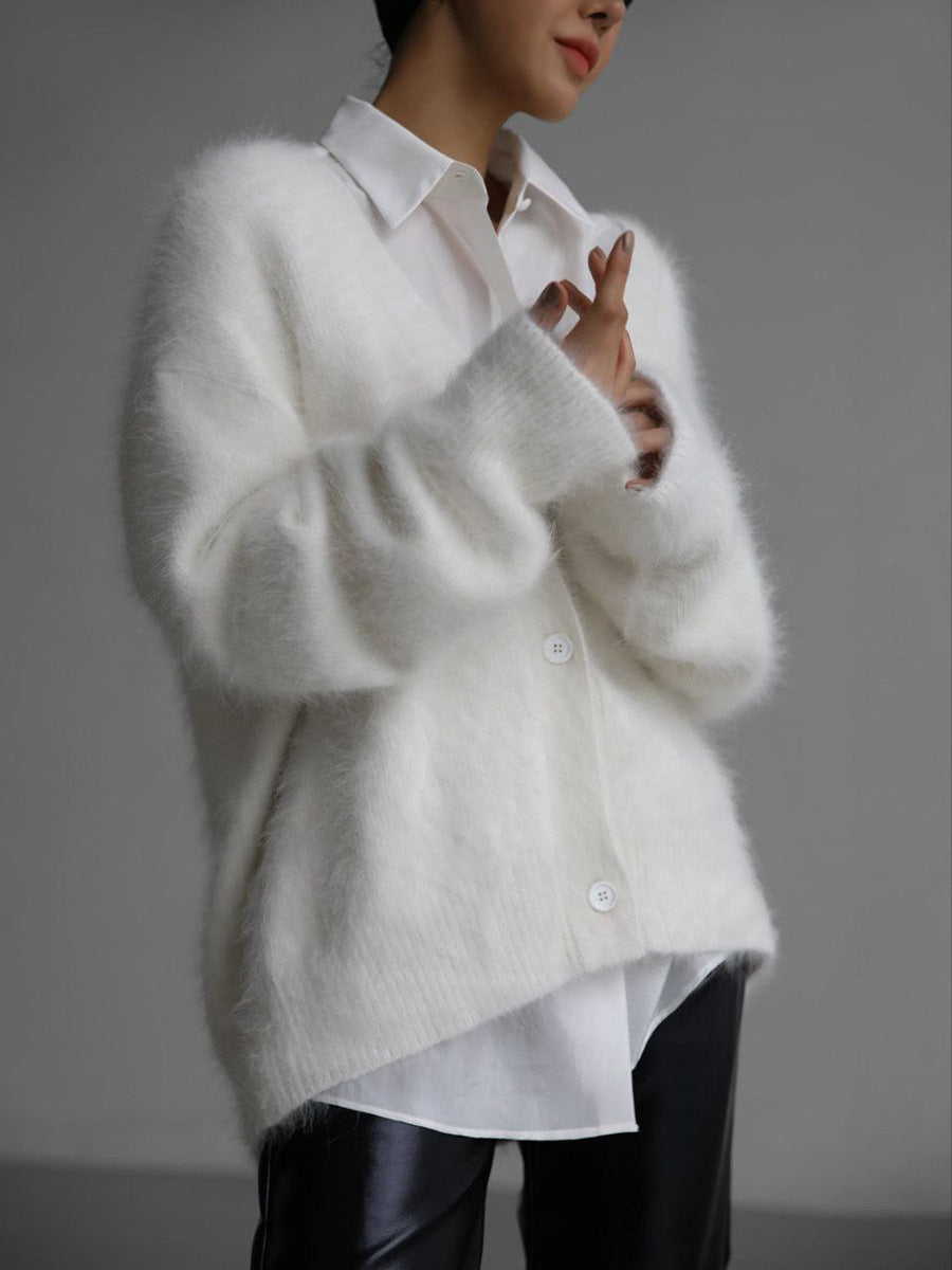 Loose V-neck Button Cardigan Fall Winter Fashion Single Breasted Knitted Sweater Top