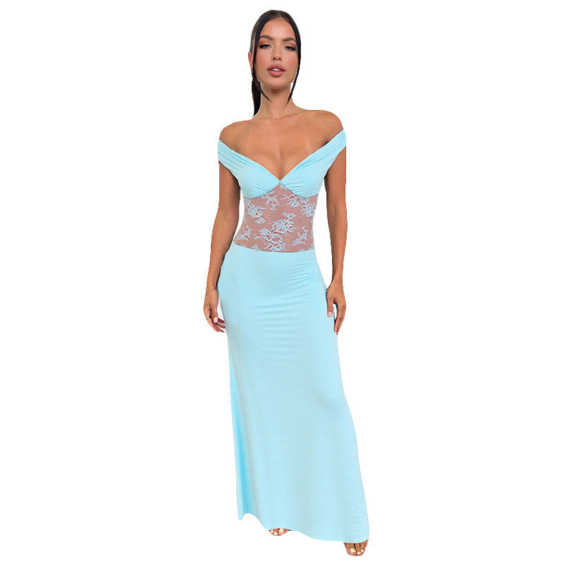 Solid Color Strapless Lace Stitching Sexy Dress