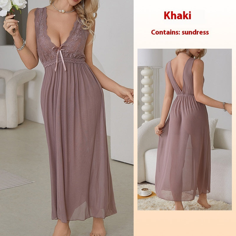 Sexy V-neck Lace Mesh Nightdress