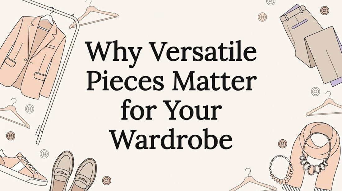 Decorative title card with illustrated wardrobe elements