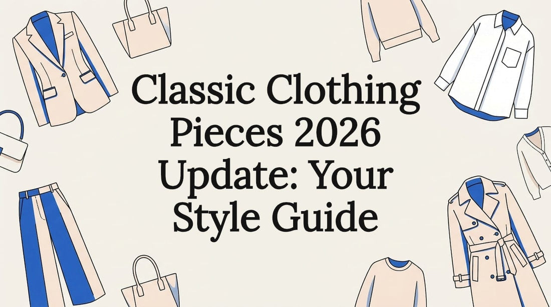Flat vector title card with classic clothing illustrations