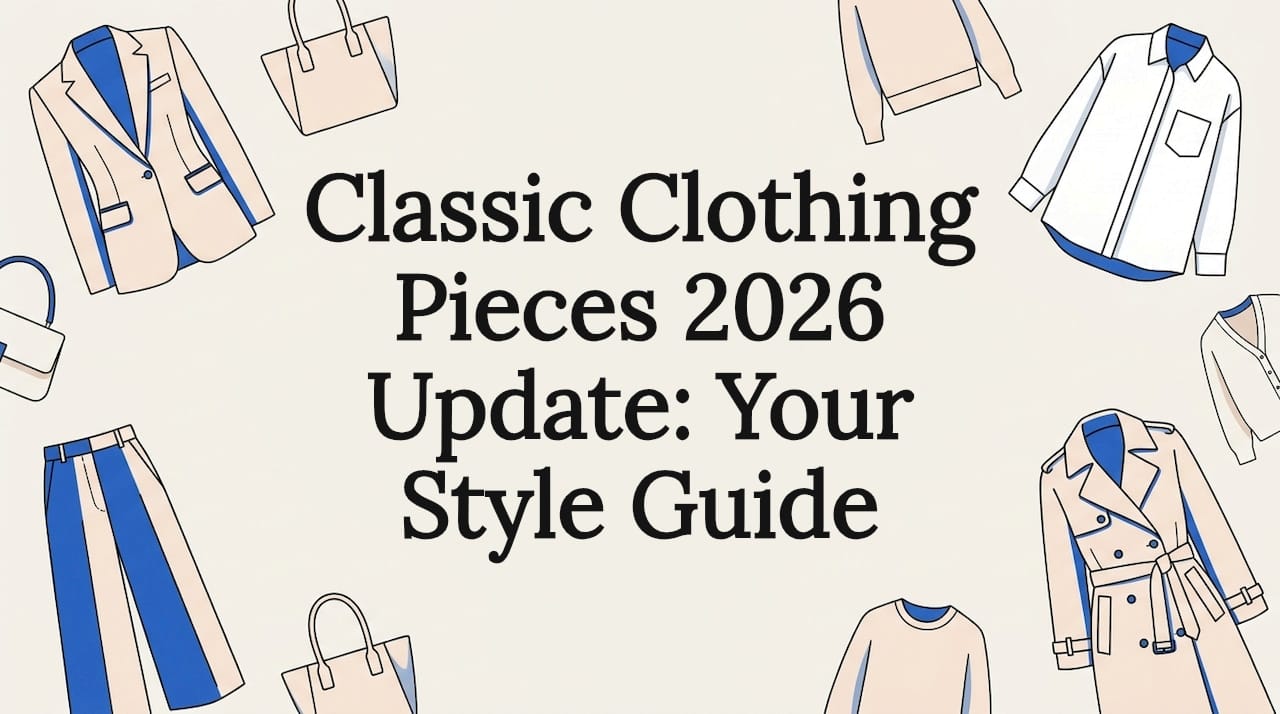 Flat vector title card with classic clothing illustrations