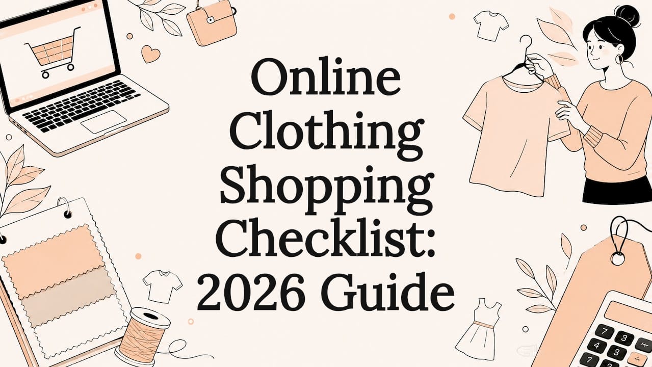 Decorative title card with shopping icons