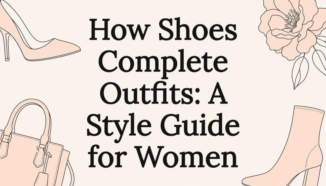 Decorative title card illustration with shoes and fashion icons