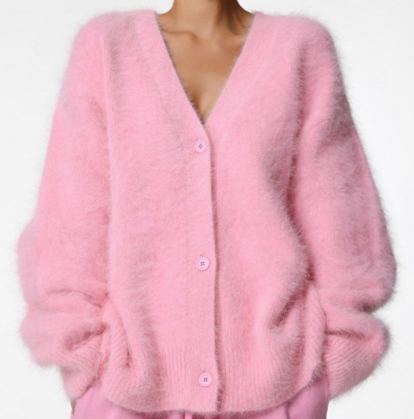Loose V-neck Button Cardigan Fall Winter Fashion Single Breasted Knitted Sweater Top