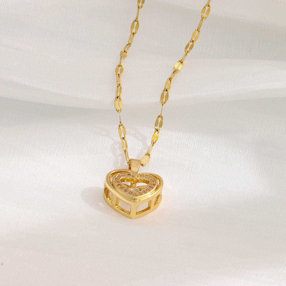 Double-Layer Love Necklace with Rhinestones – Titanium Steel Pendant
