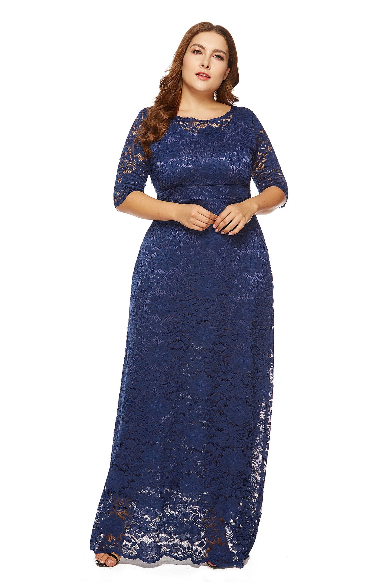 Plus Size New Hollow Lace Pocket Dress
