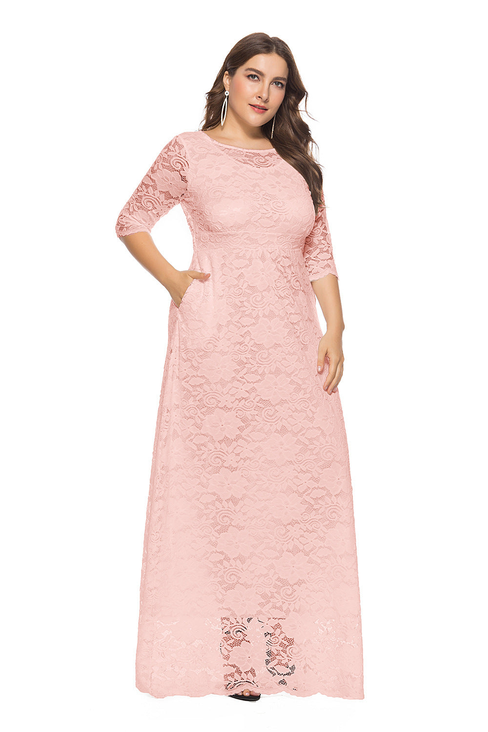 Plus Size New Hollow Lace Pocket Dress