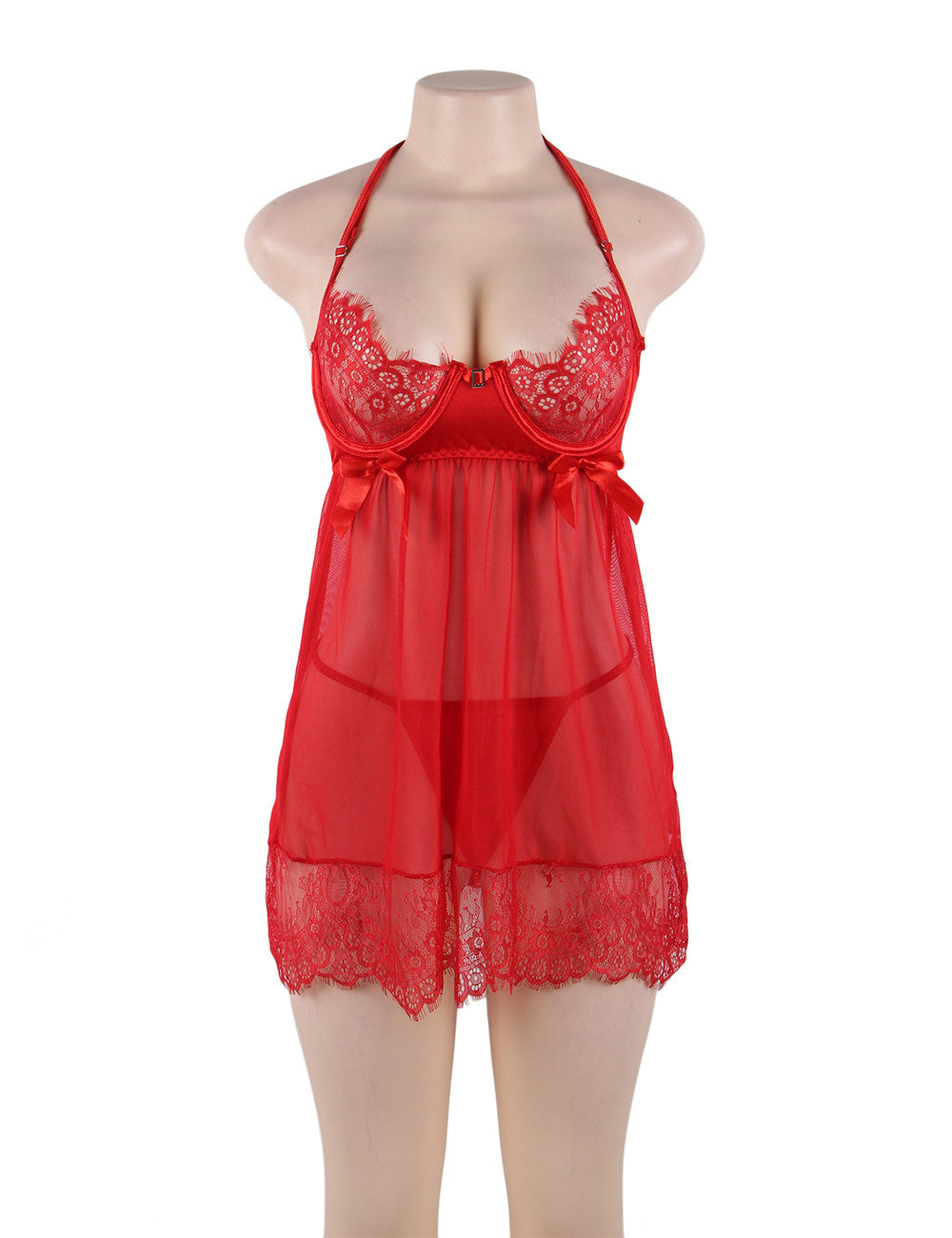 Seductive Sheer Lace Babydoll Set