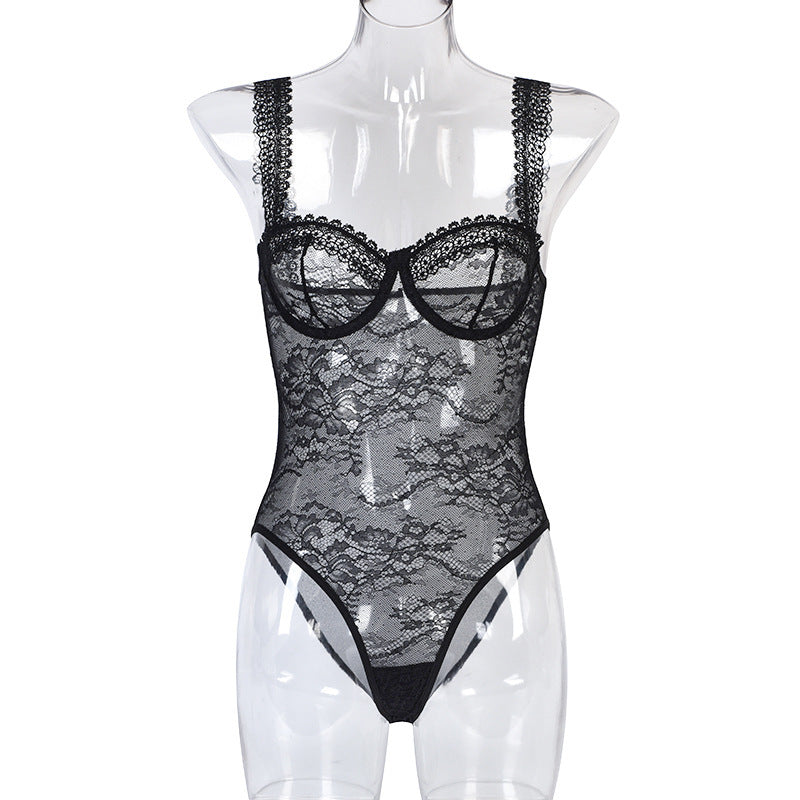 Women's One-piece Underwear European And American Style Lace Flowers Comfortable Close-fitting