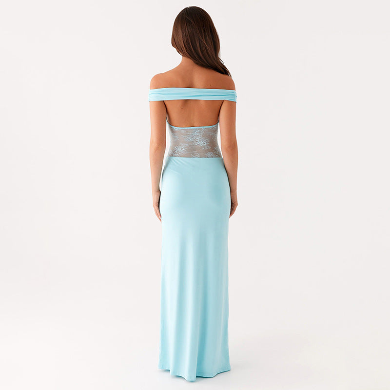 Solid Color Strapless Lace Stitching Sexy Dress