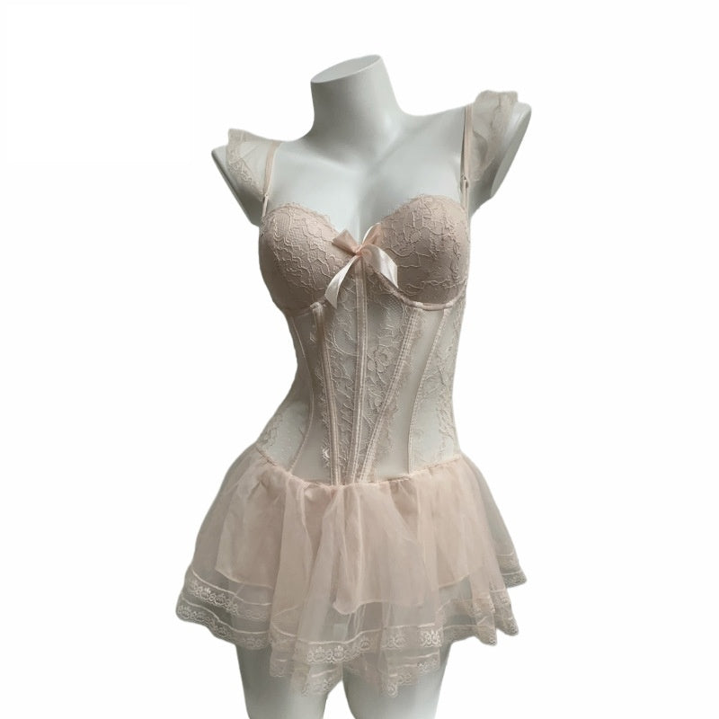 Sexy Lace Fishbone Corset Waist Mesh Push Up Underwear