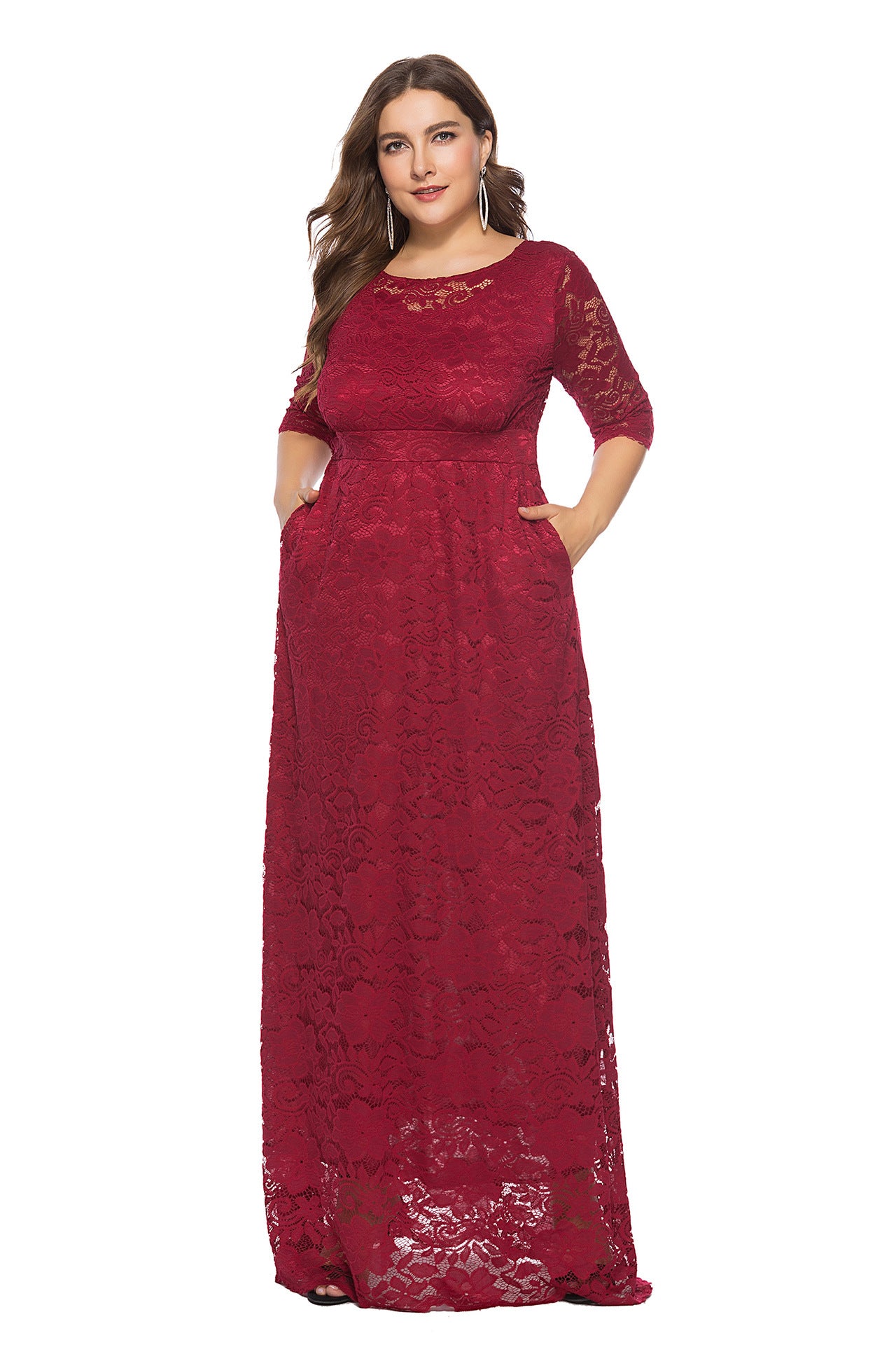 Plus Size New Hollow Lace Pocket Dress