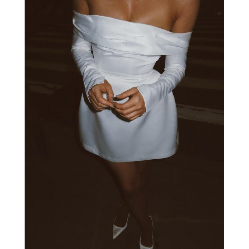 Off-Shoulder Long Sleeve Pleated Dress – Winter Soft Glam
