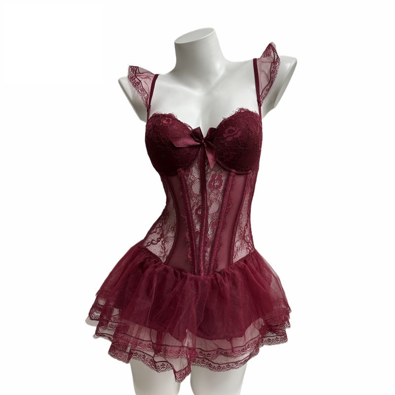 Sexy Lace Fishbone Corset Waist Mesh Push Up Underwear