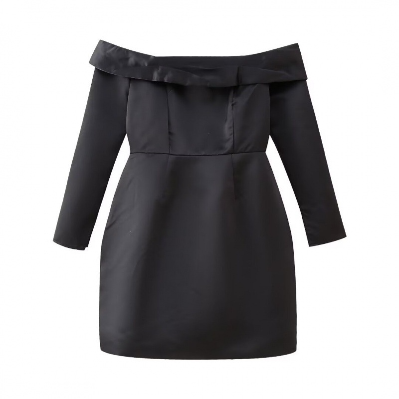Off-Shoulder Long Sleeve Pleated Dress – Winter Soft Glam