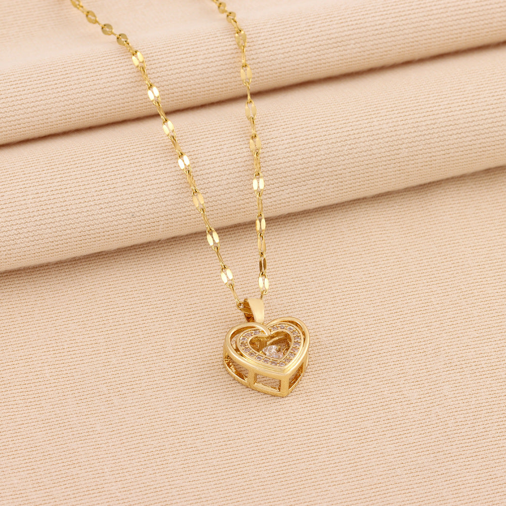 Double-Layer Love Necklace with Rhinestones – Titanium Steel Pendant