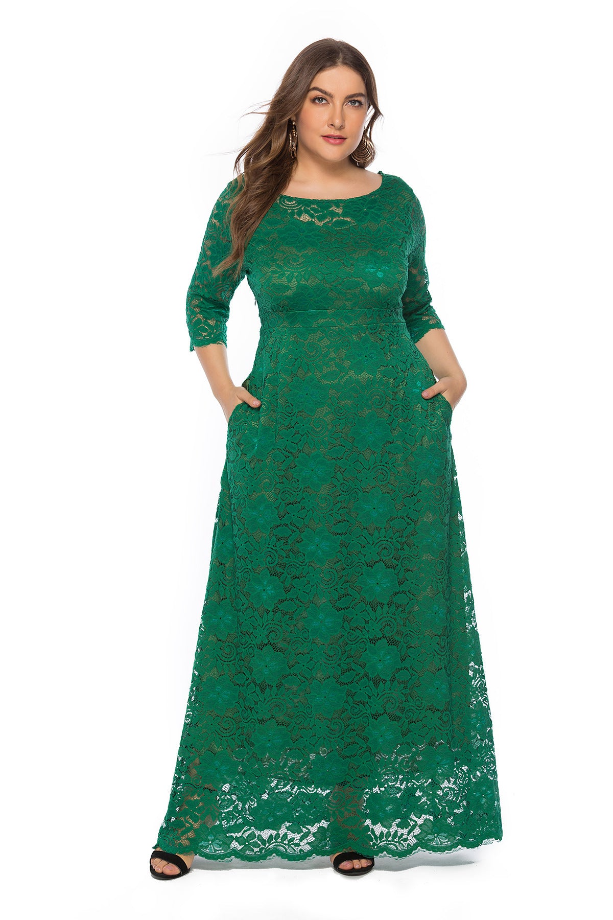 Plus Size New Hollow Lace Pocket Dress