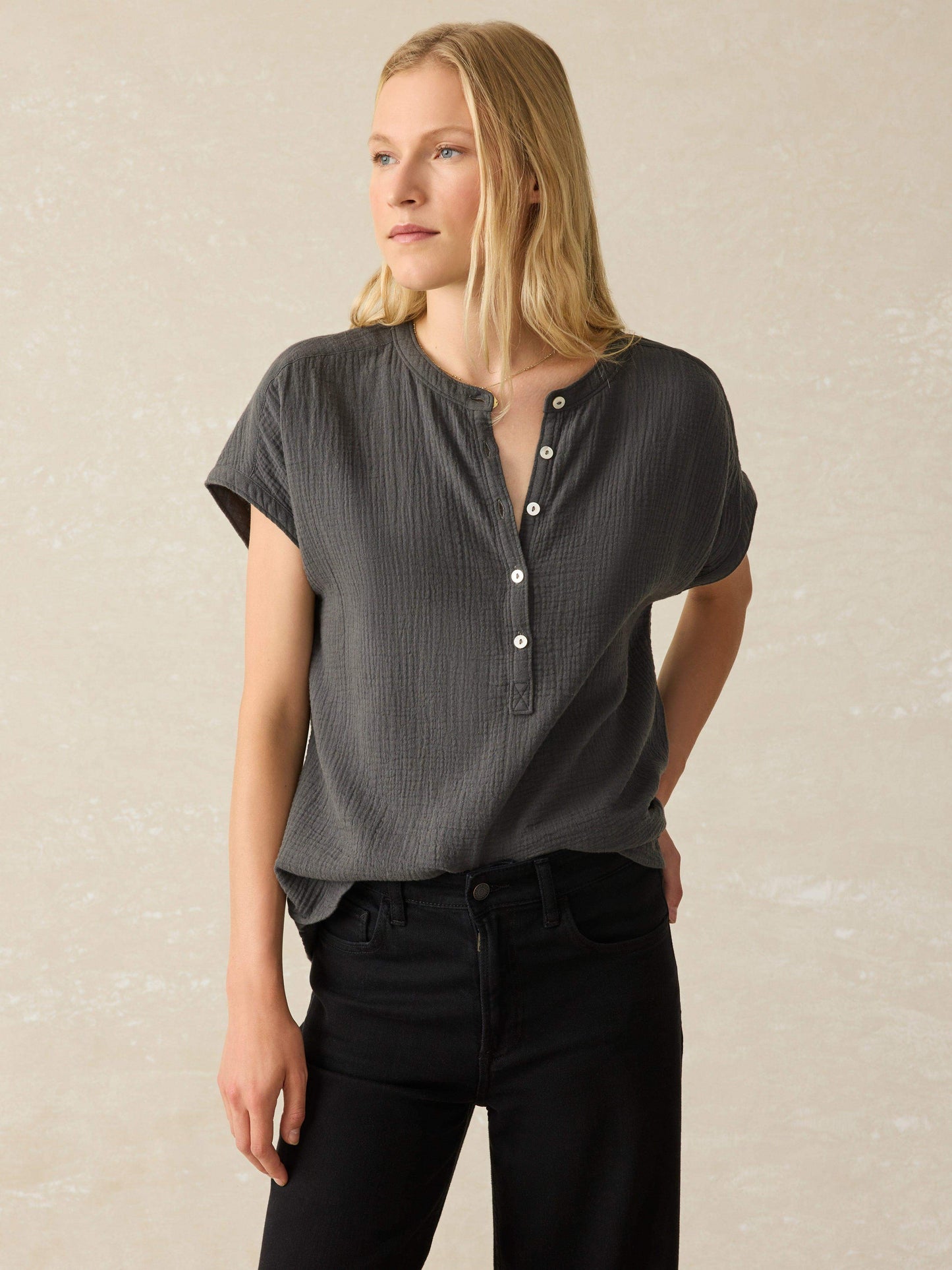 Dream Cotton Gauze Desmond Top - Washed Black