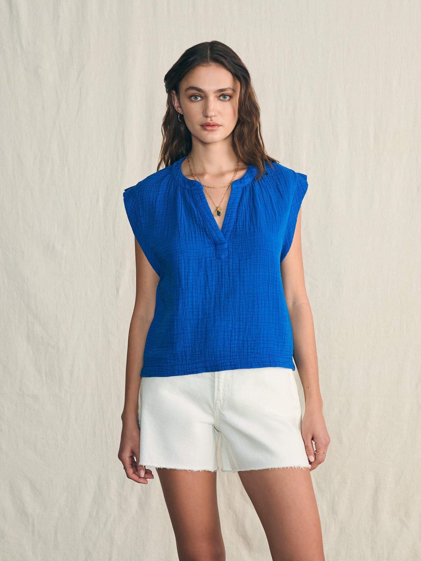 Dream Cotton Gauze Dylan Top - Strong Blue