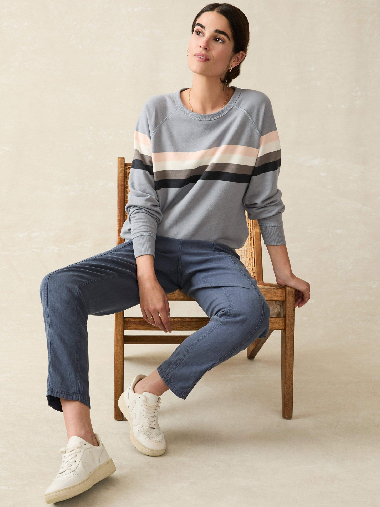 Coastal Cloud Cotton Crew - Blue Westward Stripe