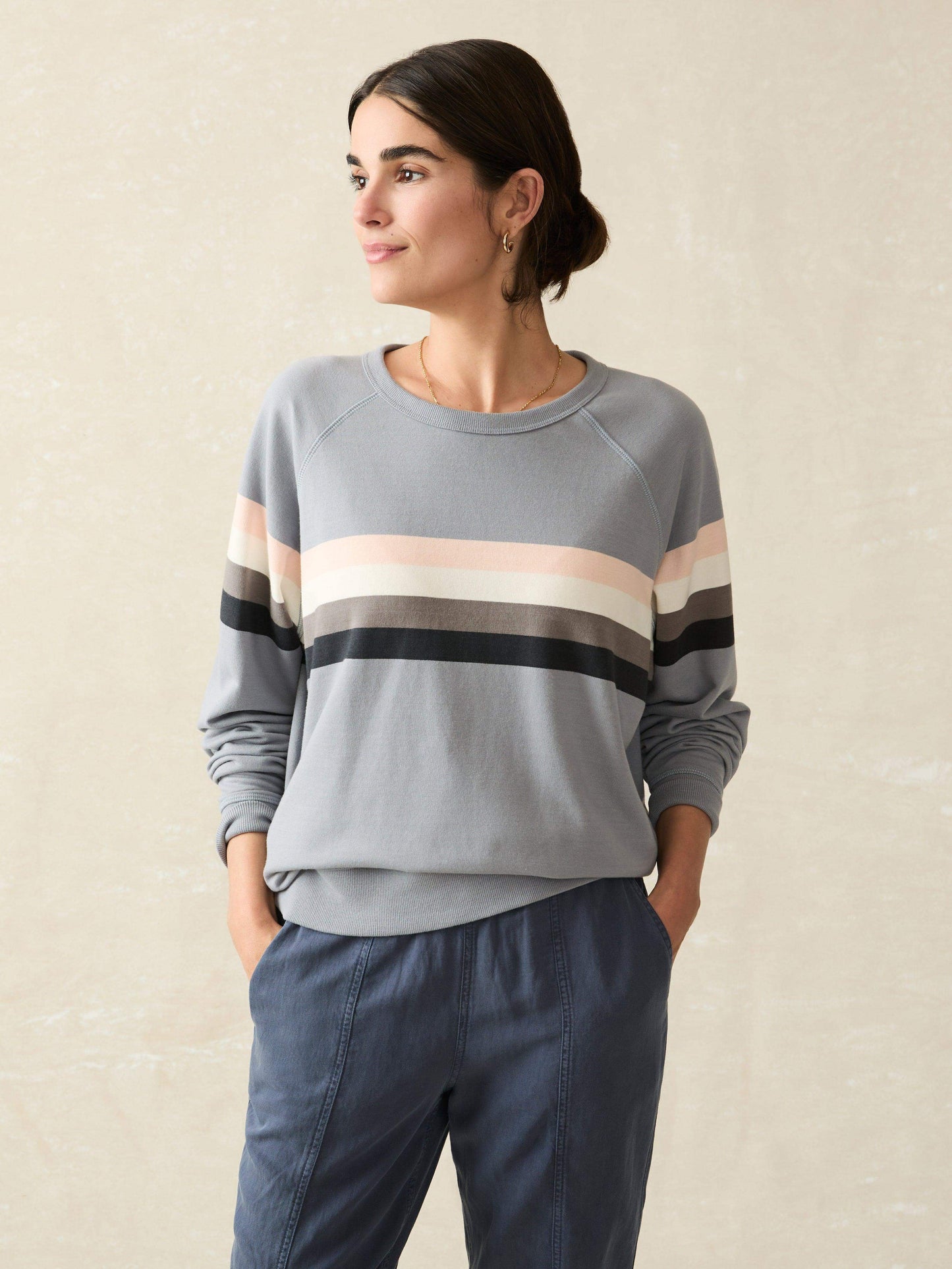 Coastal Cloud Cotton Crew - Blue Westward Stripe