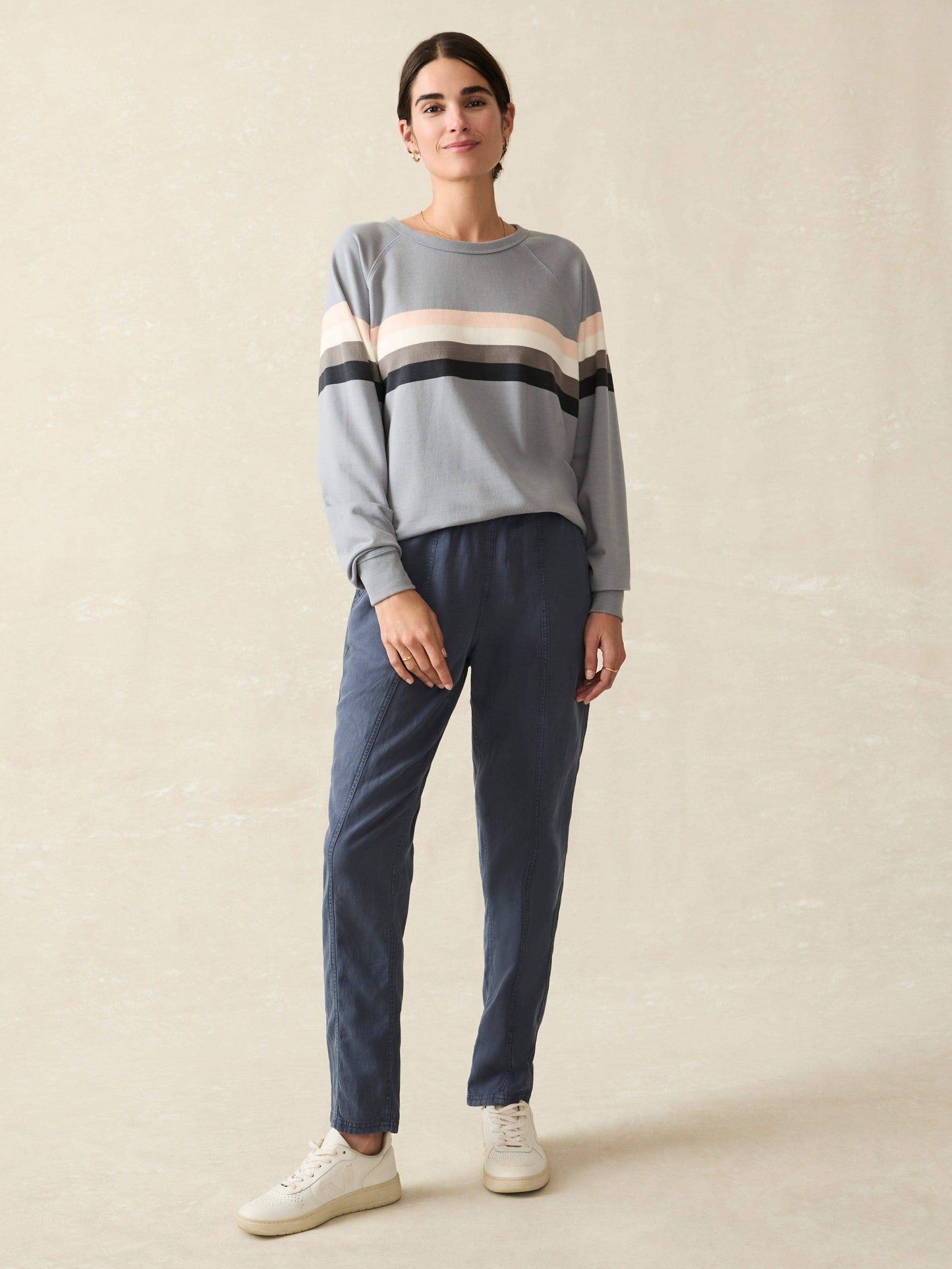 Coastal Cloud Cotton Crew - Blue Westward Stripe