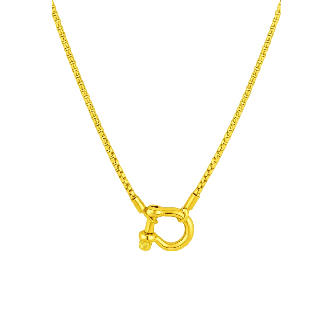 Lucky Lock Carabiner Necklace – Two-Tone Mixed Metal Horseshoe Pendant Chain