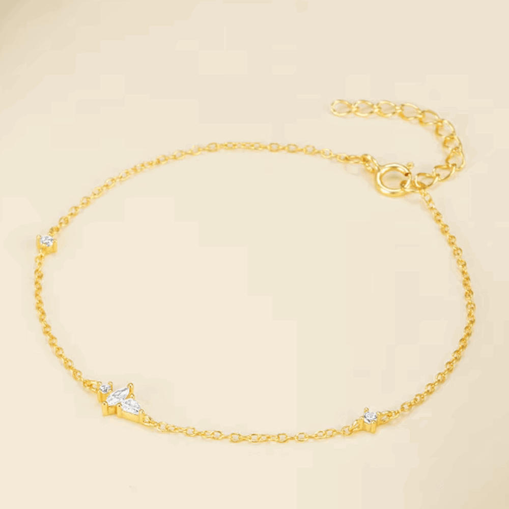 Lunar Bliss Dainty Cable Chain Bracelet with Marquise, Pear, and Round Cut Cubic Zirconia Accents