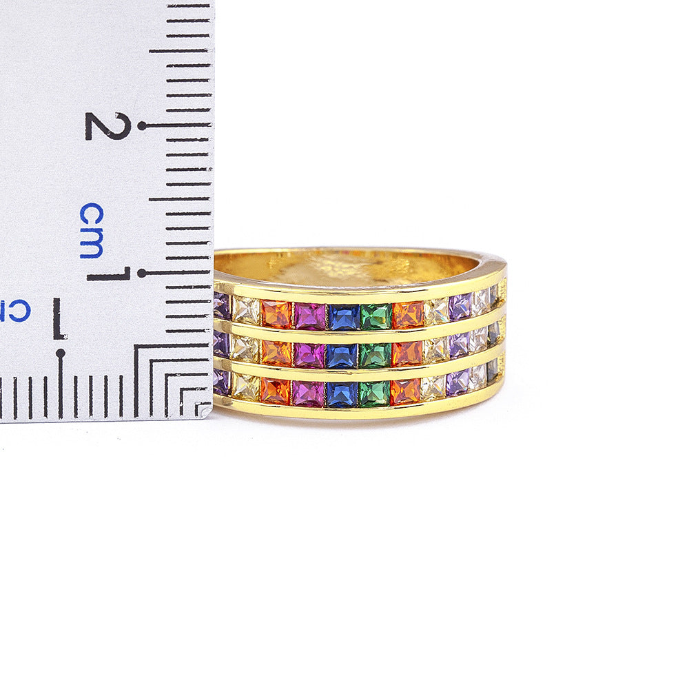 Wide Diamond Three-layer Color Zircon Ring