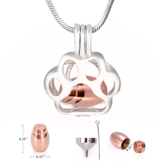 Titanium Steel Hollow Dog's Paw Shape Cinerary Casket Pendant Necklace
